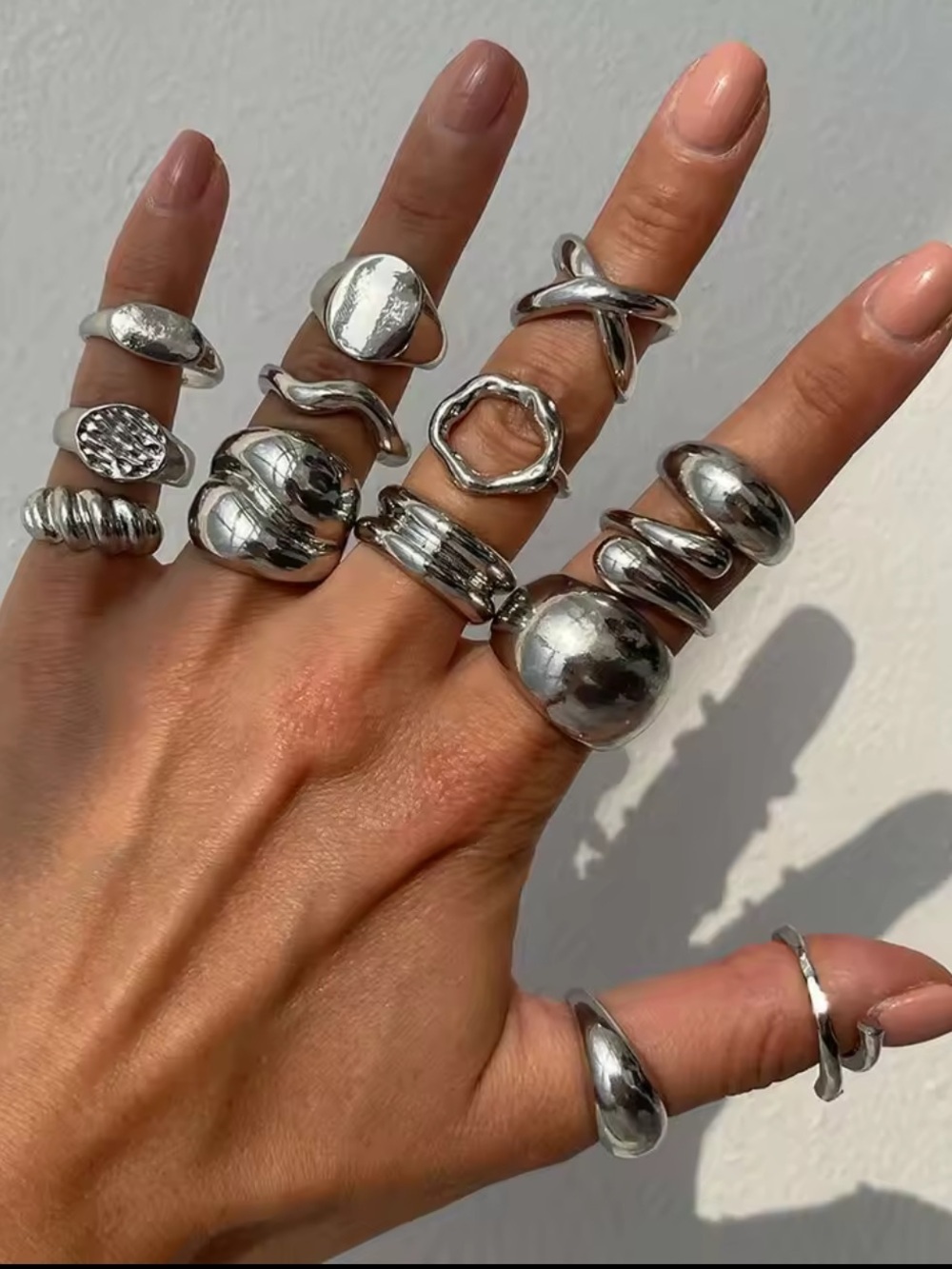 Retro Silver Statement Stackable Rings Set - Picture 9 of 10